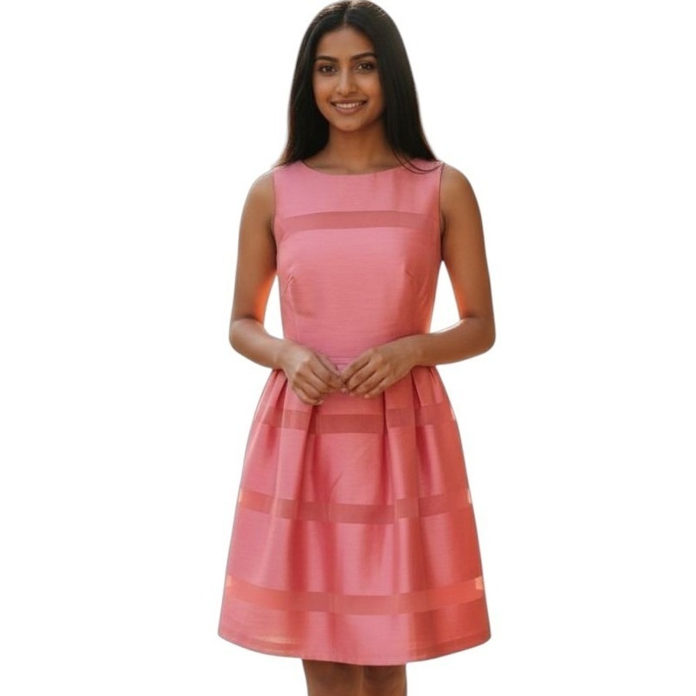 J Taylor Peach Coral Sleeveless Round Neckline Knee‎ Length Dress Size 16